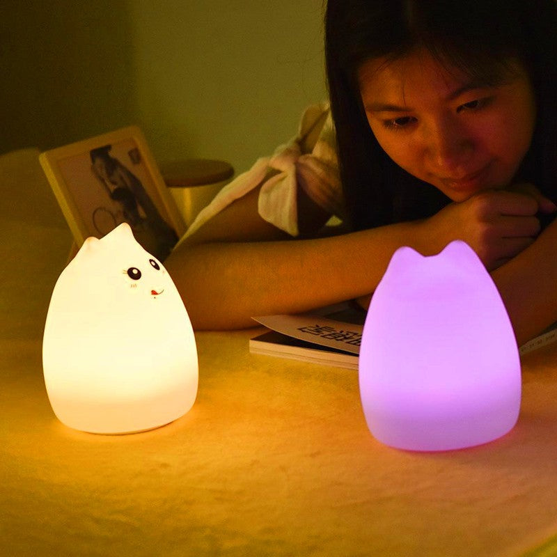 Silicone Cat Night Light for Kids, Touch Sensor, 7 Colors