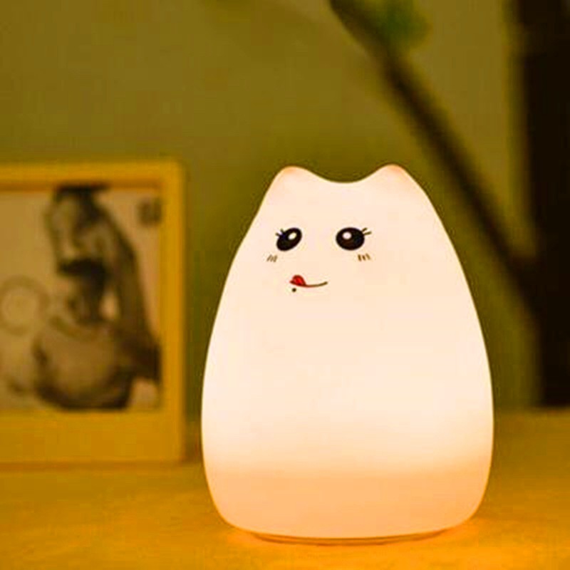 Silicone Cat Night Light for Kids, Touch Sensor, 7 Colors