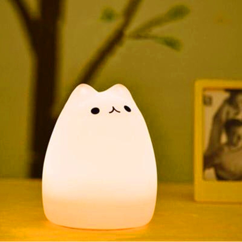 Silicone Cat Night Light for Kids, Touch Sensor, 7 Colors