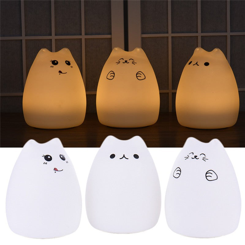 Silicone Cat Night Light for Kids, Touch Sensor, 7 Colors