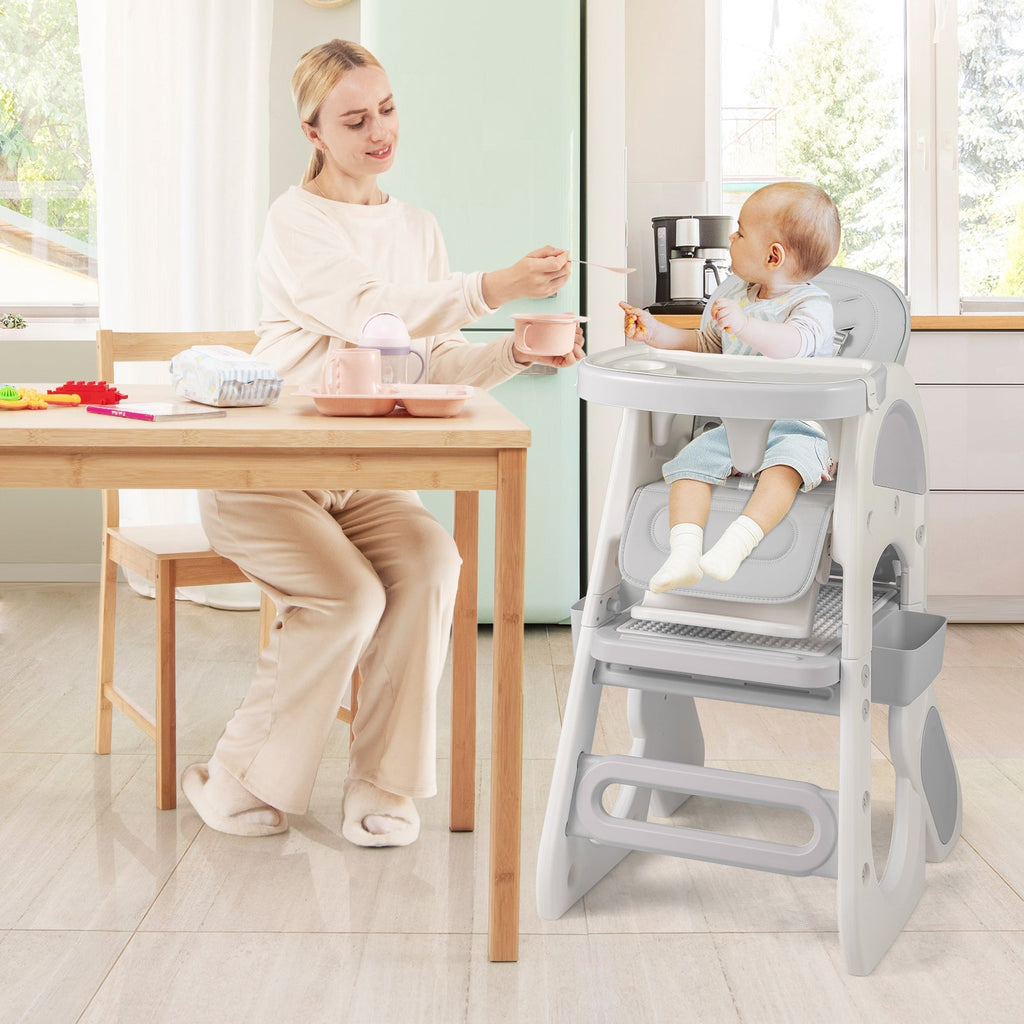 Convertible Baby High Chair with Double-layer Tray and Adjustable Backrest
