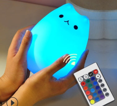 Silicone Cat Night Light for Kids, Touch Sensor, 7 Colors