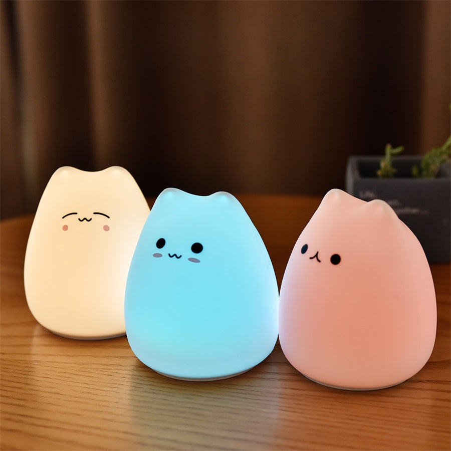 Silicone Cat Night Light for Kids, Touch Sensor, 7 Colors