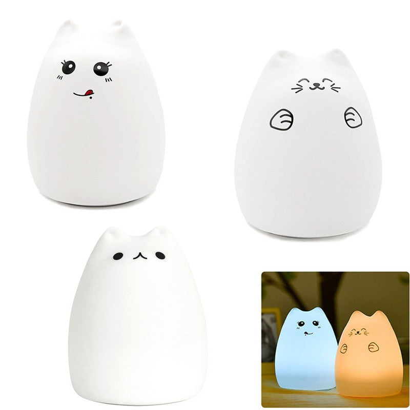 Silicone Cat Night Light for Kids, Touch Sensor, 7 Colors