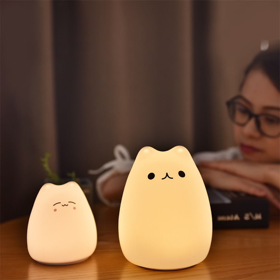 Silicone Cat Night Light for Kids, Touch Sensor, 7 Colors