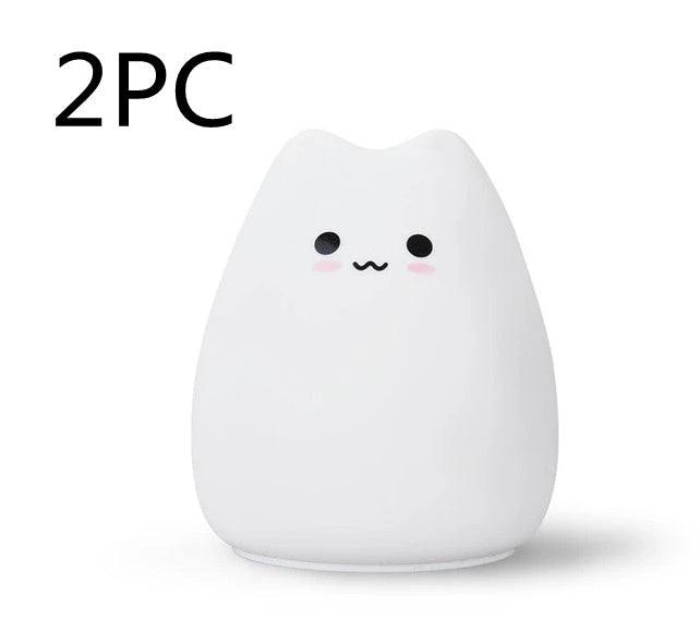Silicone Cat Night Light for Kids, Touch Sensor, 7 Colors