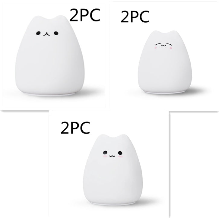 Silicone Cat Night Light for Kids, Touch Sensor, 7 Colors