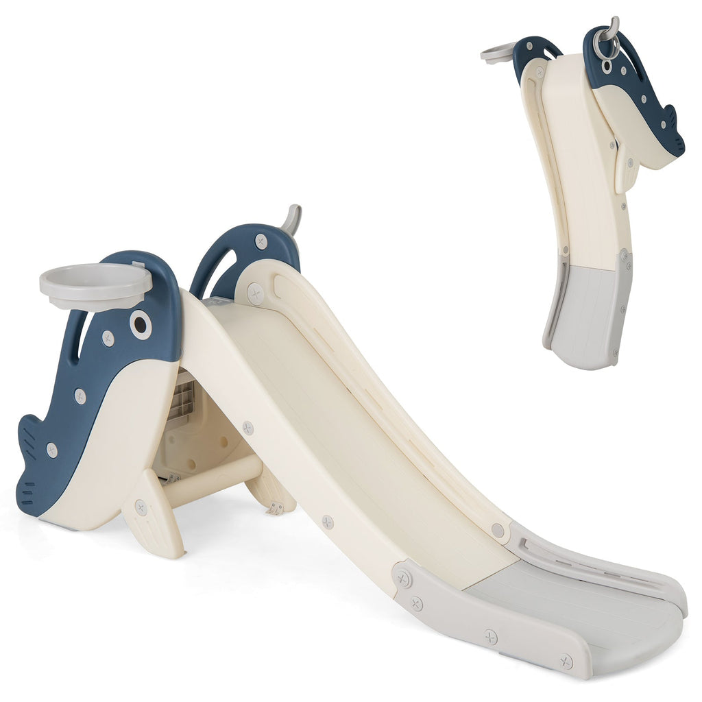Foldable Freestanding Baby Slide Climber Playset with Basketball Hoop for Kids-Blue