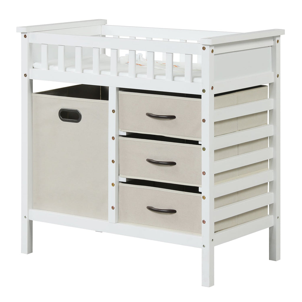 Wooden Baby Changing Table with 3 Fabric Storage Drawers