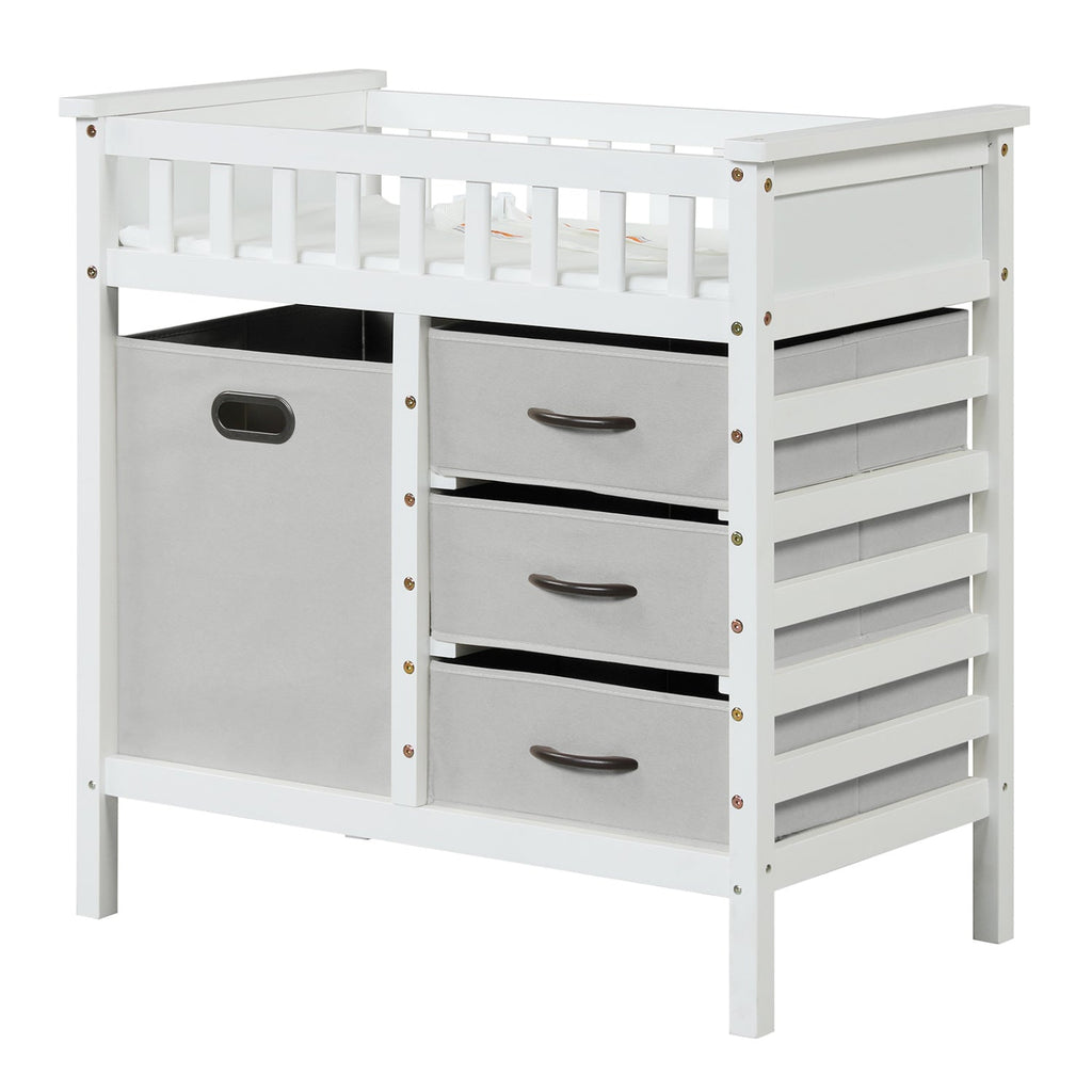 Wooden Baby Changing Table with 3 Fabric Storage Drawers