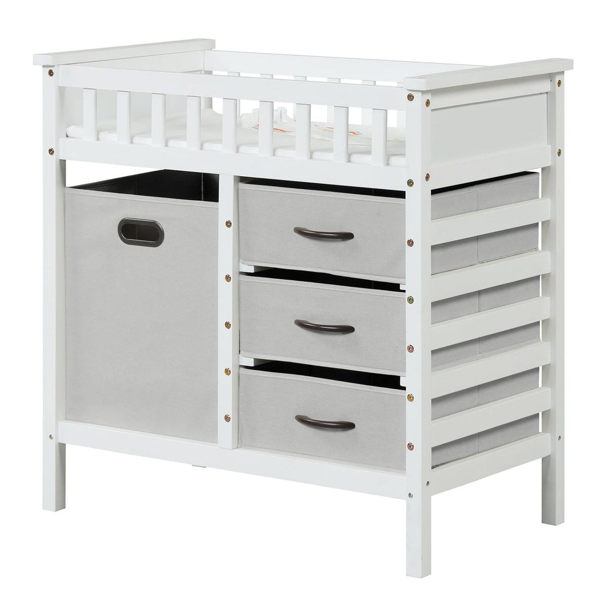 Wooden Baby Changing Table with 3 Fabric Storage Drawers